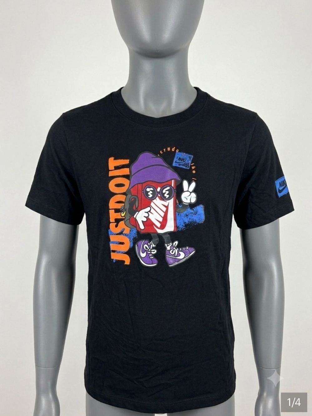 Nike Black Short Sleeve Tee with Orange, Purple & Blue Graphic
